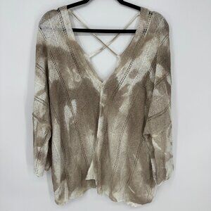 POL Open Knit Tie Dye Sweater M Relaxed Fit Lightweight Boho Tan Cream